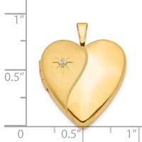14K Yellow Gold Polished and Satin Diamond Star 20mm Heart Locket view 5