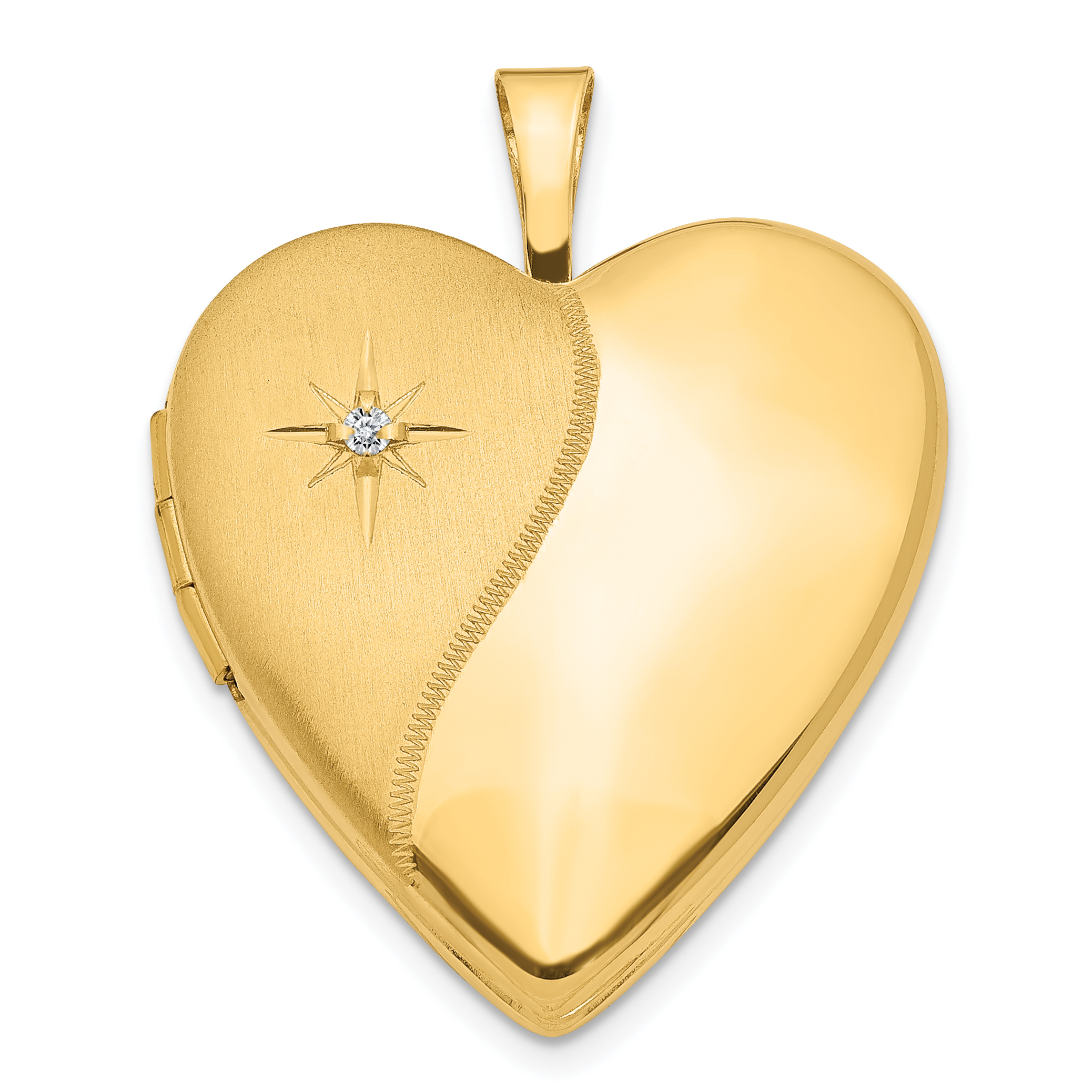 14K Polished and Satin Diamond Star 20mm Heart Locket (XL594)