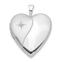 14K White Gold Polished and Satin Diamond Star 20mm Heart Locket view 1