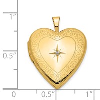 14K Yellow Gold Diamond Star with Side Swirl Edge 20mm Heart Locket view 5