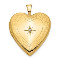 14K Yellow Gold Diamond Star with Side Swirl Edge 20mm Heart Locket view 1