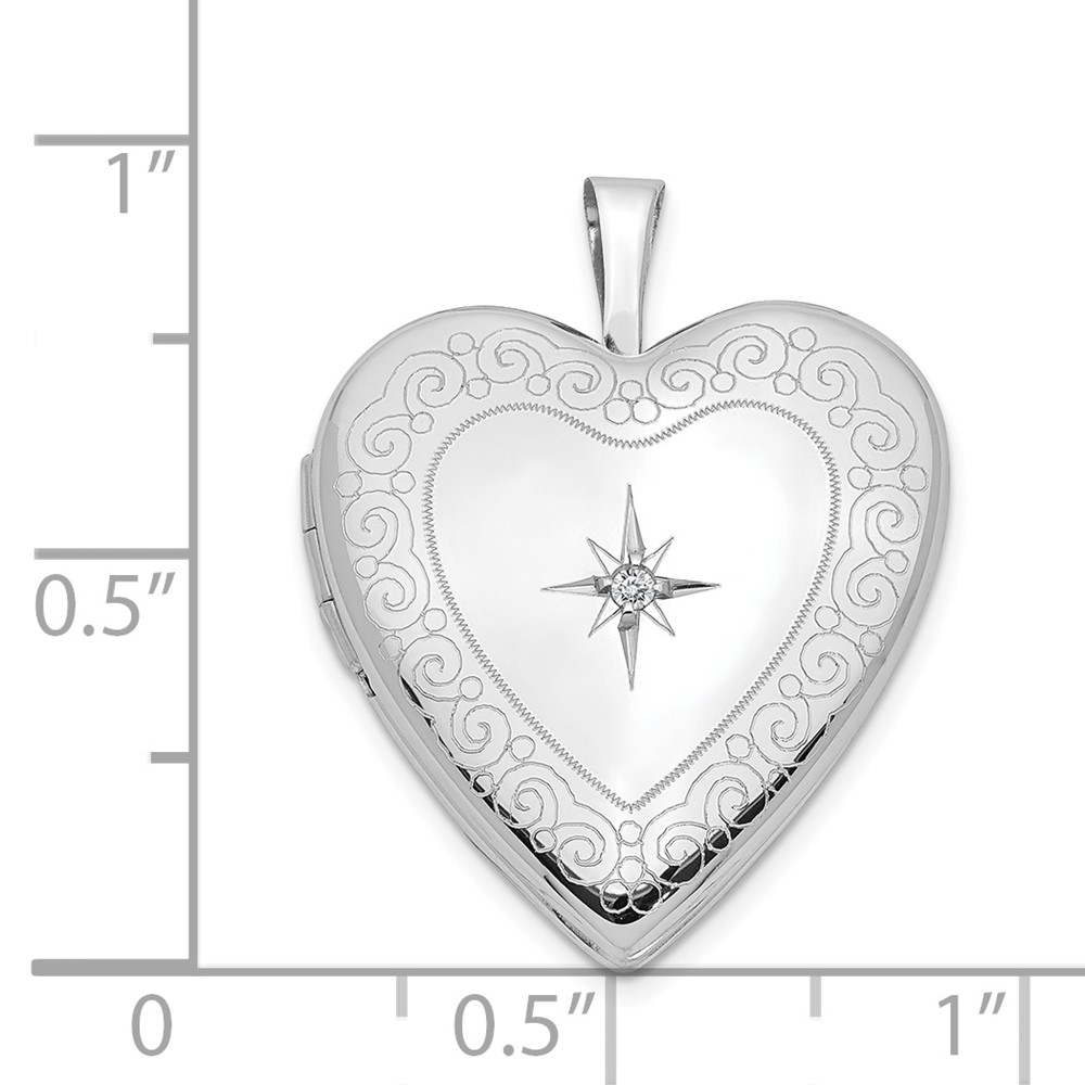 14K White Gold Diamond Star with Side Swirl Edge 20mm Heart Locket (XL597)