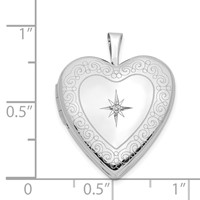 14K White Gold Diamond Star with Side Swirl Edge 20mm Heart Locket view 5