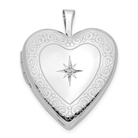 14K White Gold Diamond Star with Side Swirl Edge 20mm Heart Locket view 1