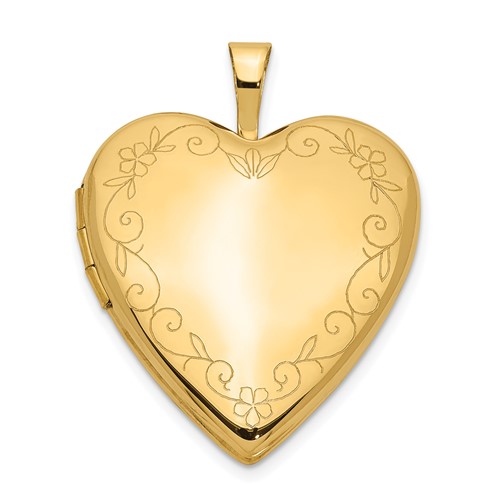 14K Yellow Gold Floral Vine Border 20mm Heart Locket