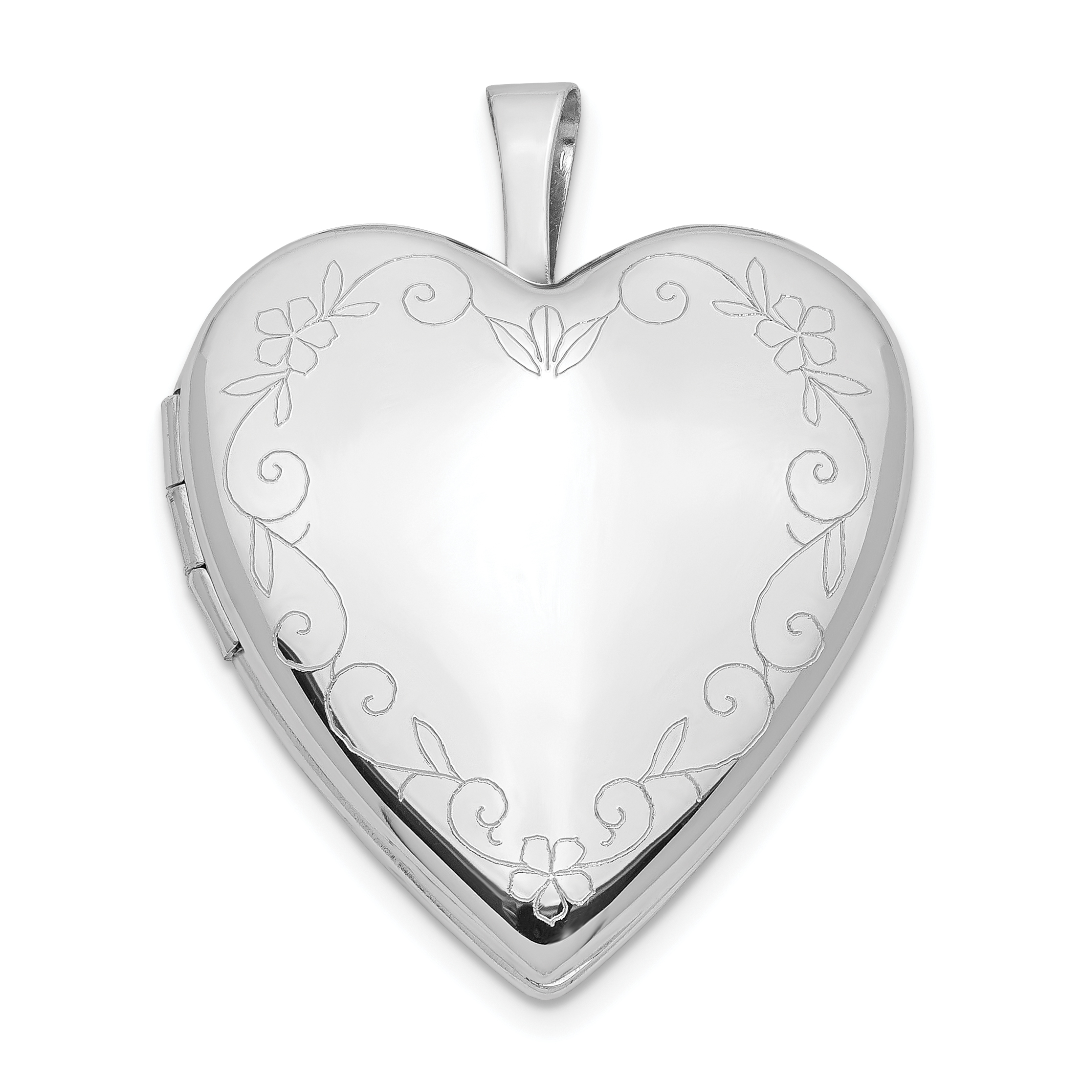 14K White Gold Floral Vine Border 20mm Heart Locket (XL599)