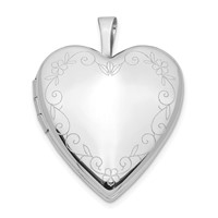 14K White Gold Floral Vine Border 20mm Heart Locket view 1