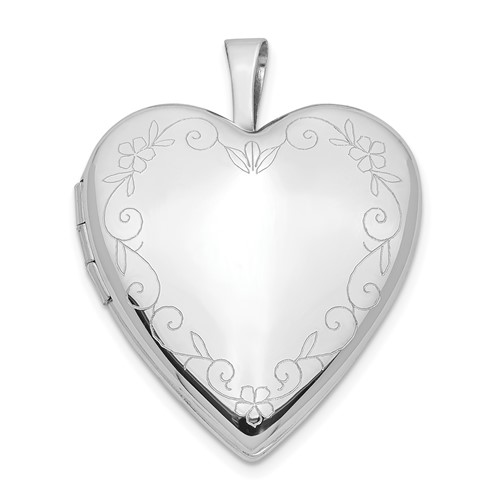 14K White Gold Floral Vine Border 20mm Heart Locket