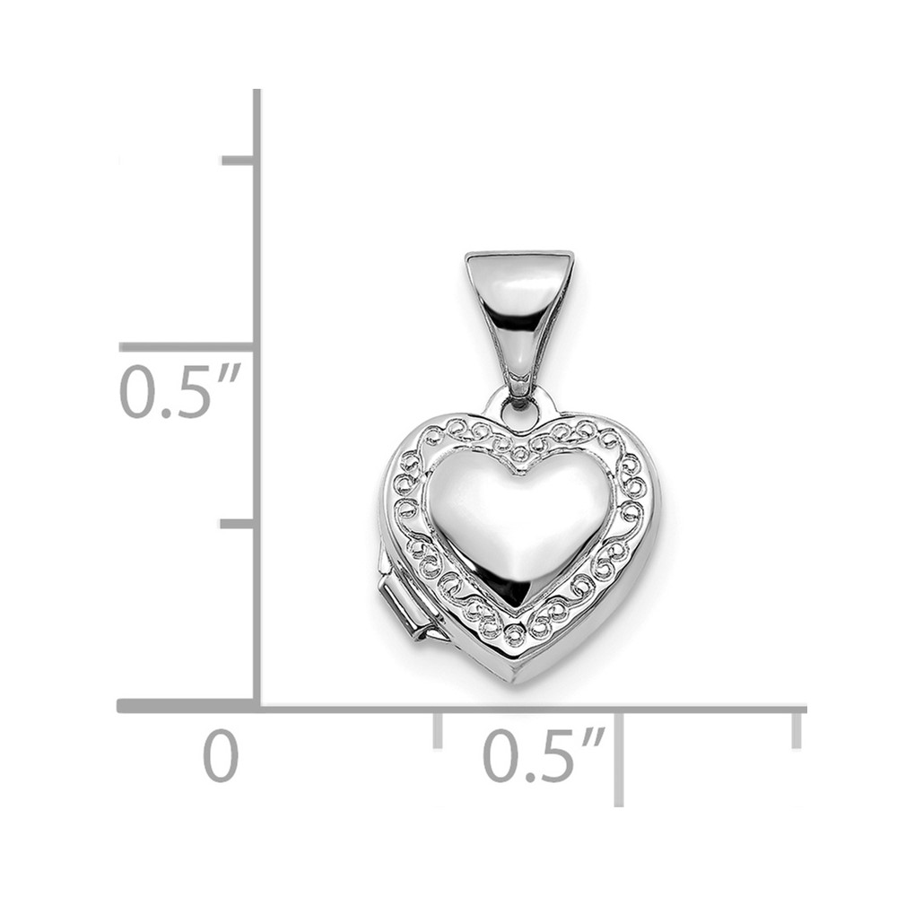 14k White Gold Scroll Border 10mm Heart Locket (XL60)