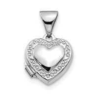 14K White Gold Scroll Border 10mm Heart Locket view 1