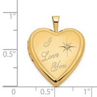14K Yellow Gold Satin Diamond Star I Love You Script 20mm Heart Locket view 5