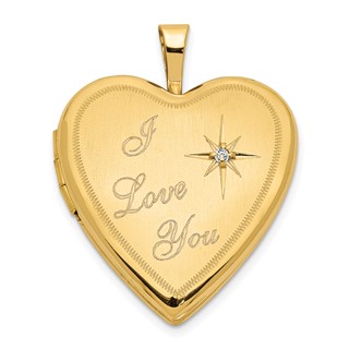 14K Satin Diamond Star I LOVE YOU Script 20mm Heart Locket
