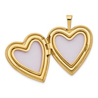 14K Yellow Gold Pink and Green Enamel Rose I Love You Script 20mm Heart Locket view 4