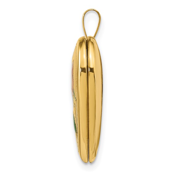 14K Pink and Green Enamel Rose 20mm Heart Locket