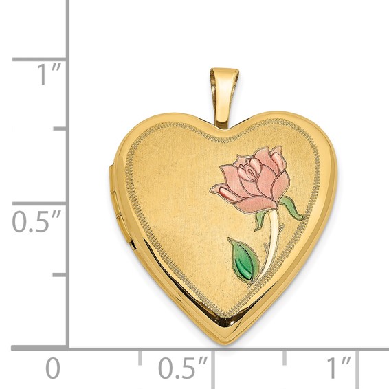 14K Pink and Green Enamel Rose 20mm Heart Locket