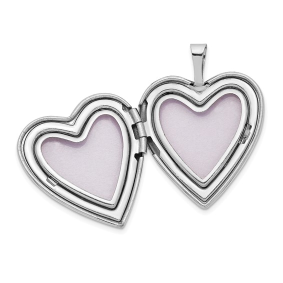 14K White Gold MOM Script with Hearts 20mm Heart Locket