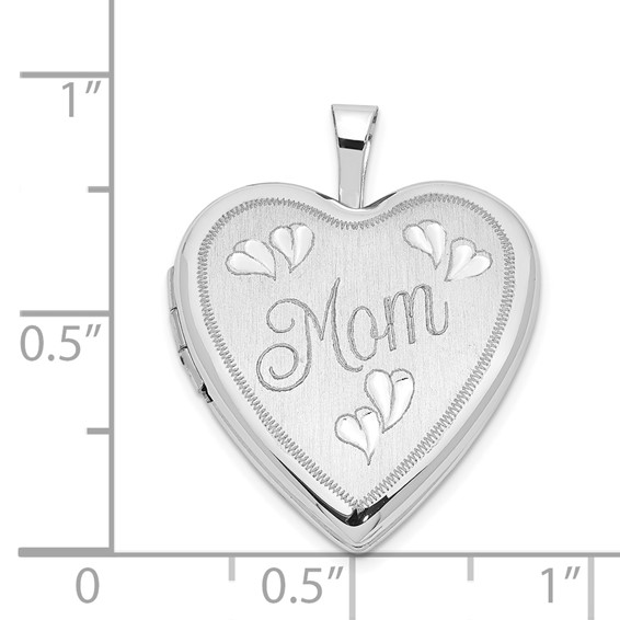 14K White Gold MOM Script with Hearts 20mm Heart Locket