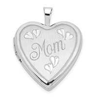 14K White Gold Mom Script with Hearts 20mm Heart Locket view 1