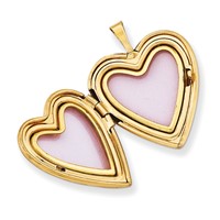 14K Yellow Gold Pink and Green Enameled Floral Mom Script 20mm Heart Locket view 2