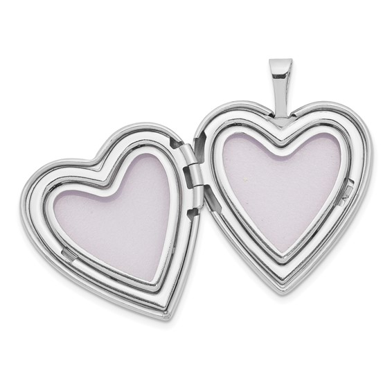 14K 20mm White Gold Enameled Breast Cancer w/ Hearts Heart Locket