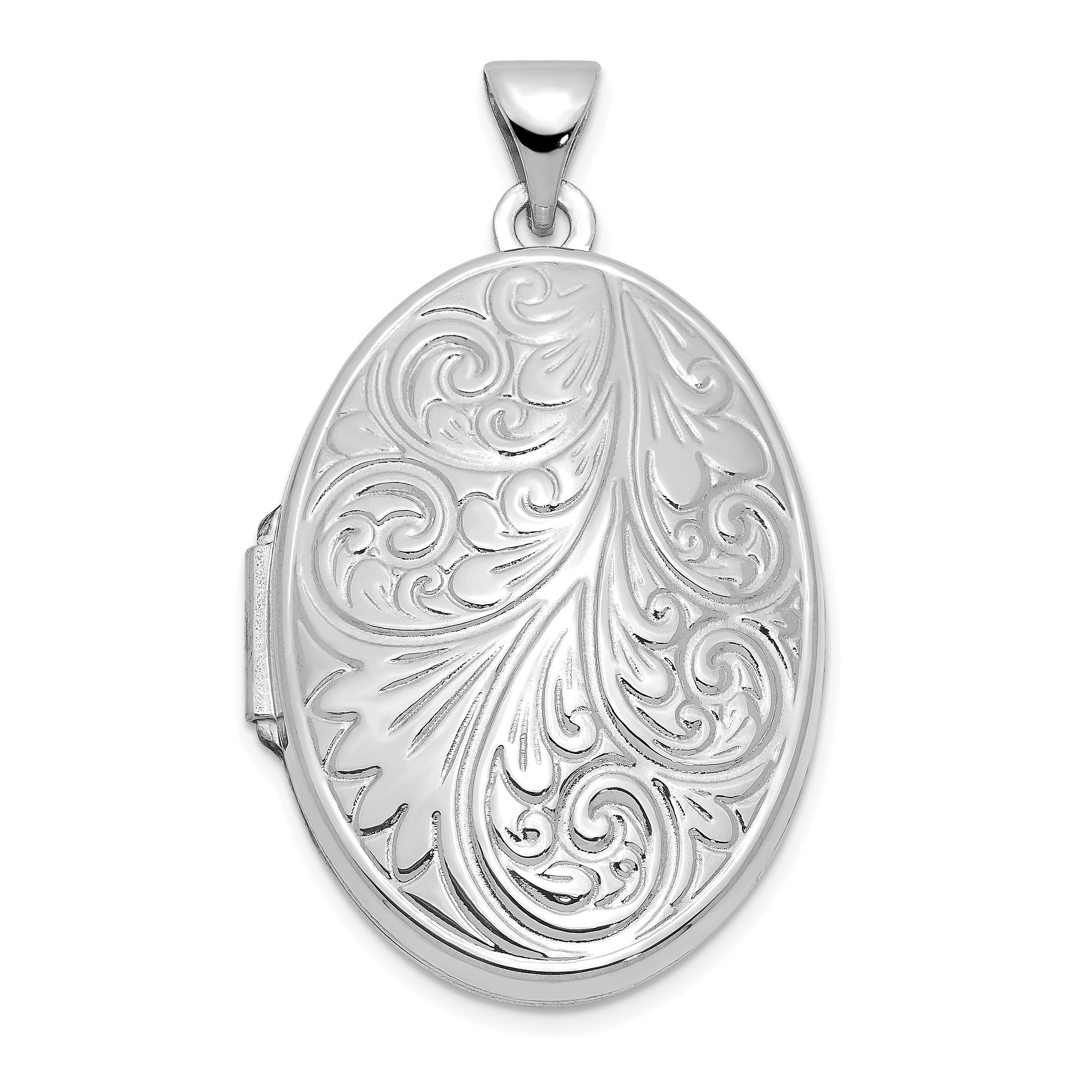 14k White Gold Scroll Design 26mm Oval Locket (XL618)