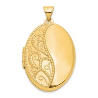 14K Yellow Gold Fancy Half Swirl Design 26mm Oval Locket view 1