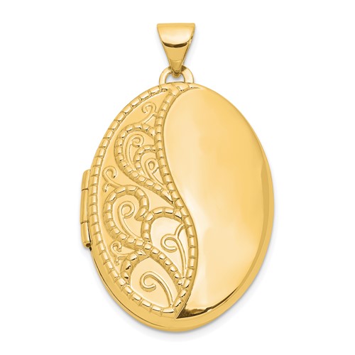 14K Yellow Gold Fancy Half Swirl Design 26mm Oval Locket