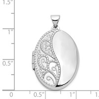 14K White Gold Fancy Half Swirl Design 26mm Oval Locket view 3