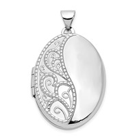 14K White Gold Fancy Half Swirl Design 26mm Oval Locket view 1