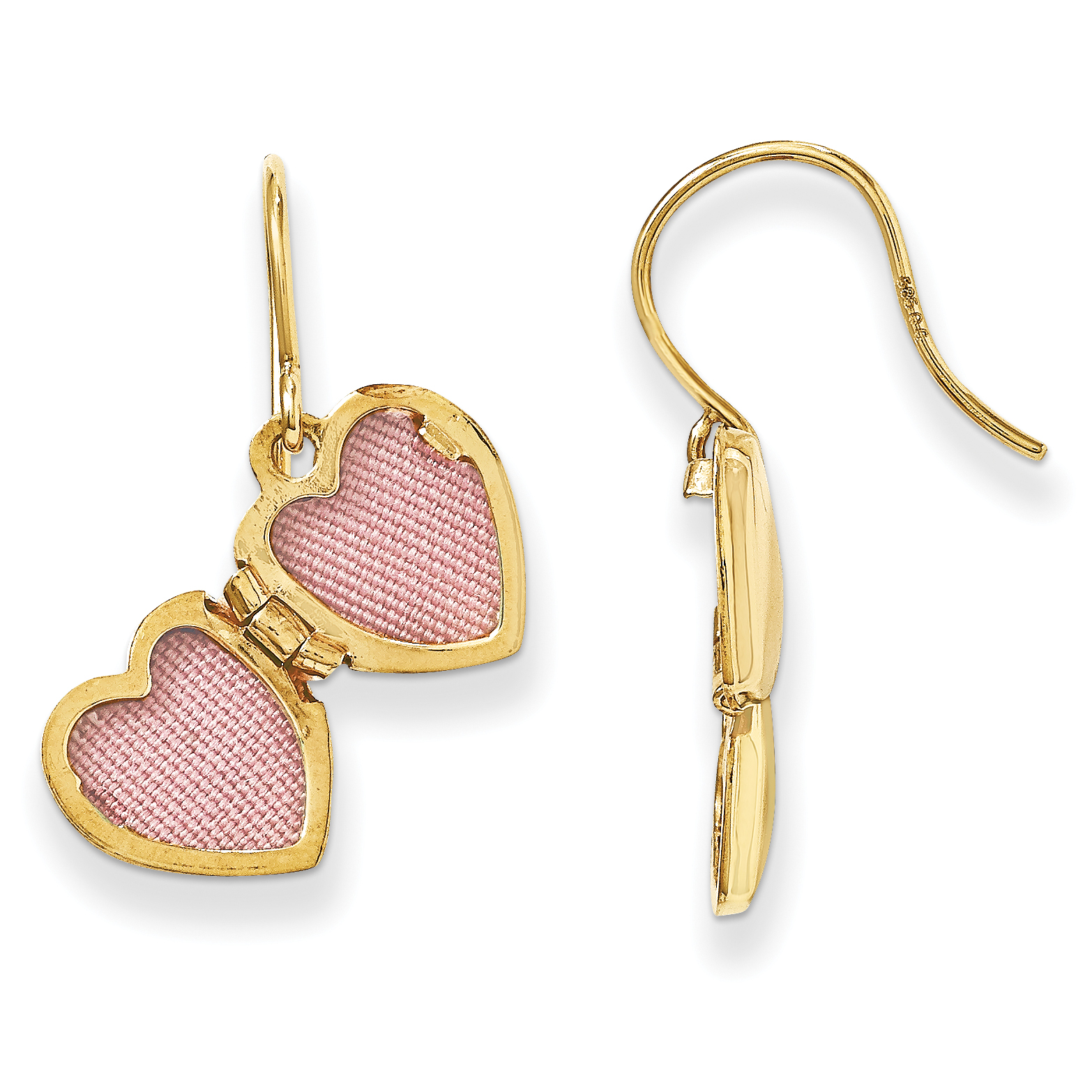 14k Yellow Gold 10mm Heart Locket with Diamond Earrings (20MM x 10MM ...