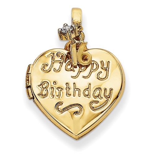14K 15mm Yellow Gold Heart Happy 16th Birthday with CZ Locket