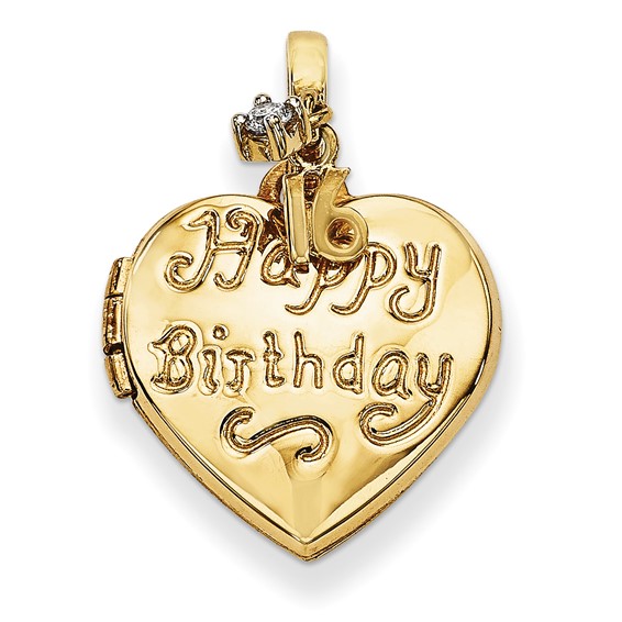14k 15mm Heart Happy 16th Birthday with CZ Locket