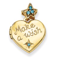 14K Yellow Gold Blue CZ Make a Wish (Charm Inside Locket) 15mm Heart Locket view 1