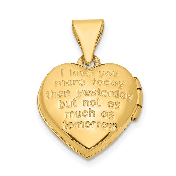 14k Two-tone Diamond LOVE with Poem on Reverse with Heart Charm 12mm Heart Locket