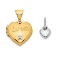 14K Two-tone Diamond Love with Poem on Reverse with Heart Charm 12mm Heart Locket view 1