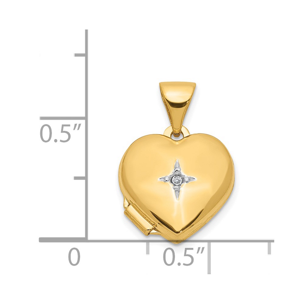 14k with White Rhodium Diamond Star 12mm Heart Locket (XL636)