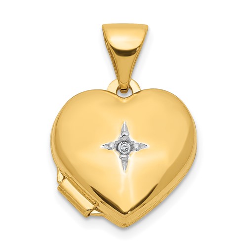 14K Yellow Gold with White Rhodium Diamond Star 12mm Heart Locket
