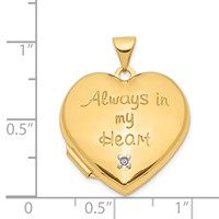 14K Two-tone Diamond Always in MY Heart Script with Heart Charm Inside 21mm Heart Locket view 5