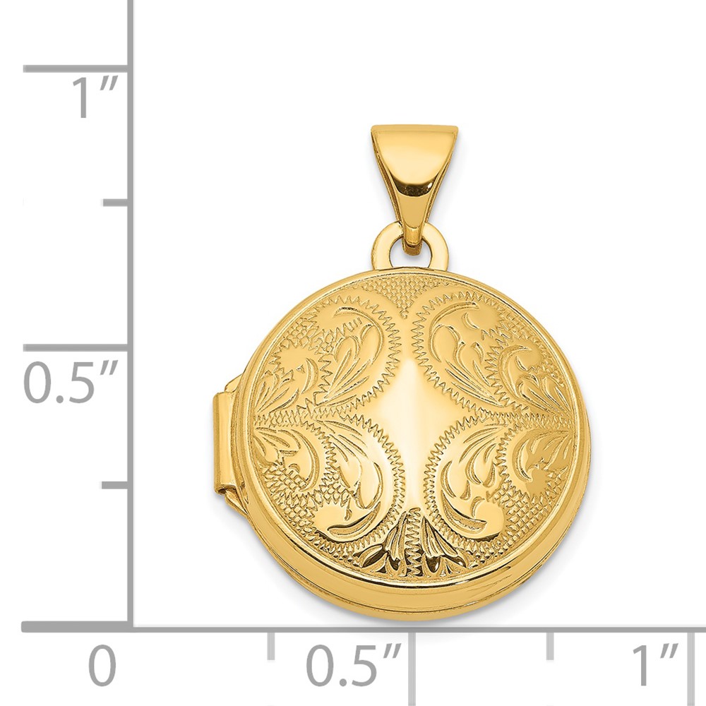 14k Polished Scroll Design 16mm Round Locket (XL642)