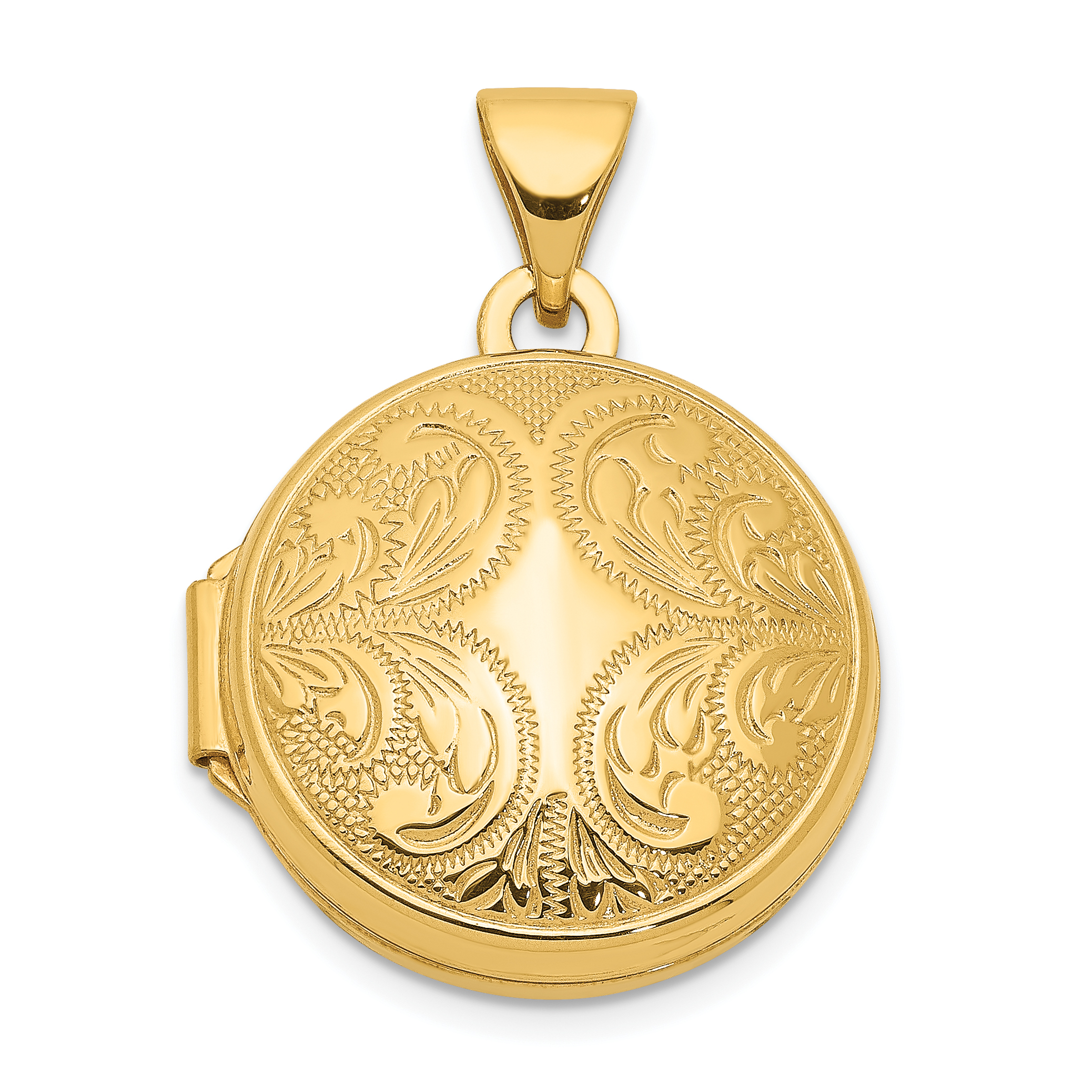 14k Polished Scroll Design 16mm Round Locket (XL642)