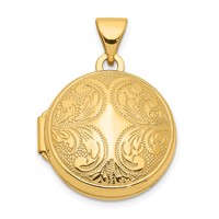 14K Yellow Gold Polished Scroll Design 16mm Round Locket view 1