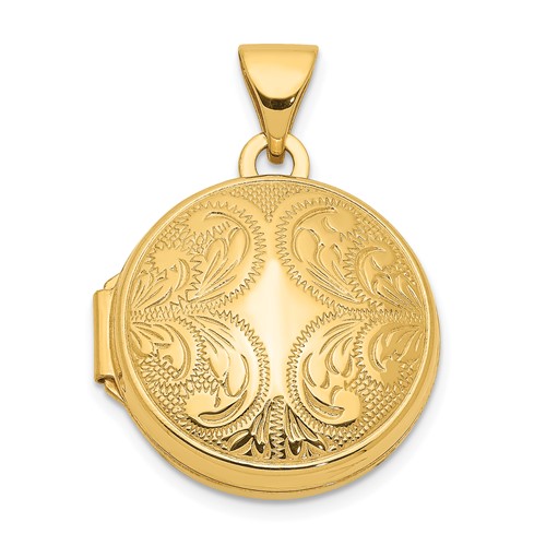 14K Yellow Gold Polished Scroll Design 16mm Round Locket