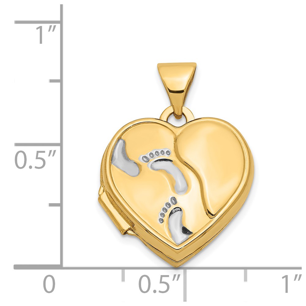 14k with White Rhodium Footprints with Poem on Reverse 15mm Heart Locket (XL646)