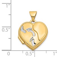 14K with White Rhodium Footprints with Poem on Reverse 15mm Heart Locket view 5