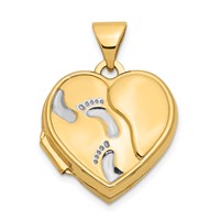 14K with White Rhodium Footprints with Poem on Reverse 15mm Heart Locket view 1