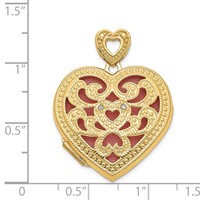 14K Yellow Gold Diamond Vintage Filigree with Pink Fabric Interior 24mm Heart Locket view 5