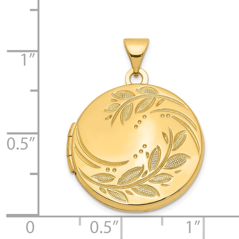 14k Polished Leaves 20mm Round Locket (XL650)