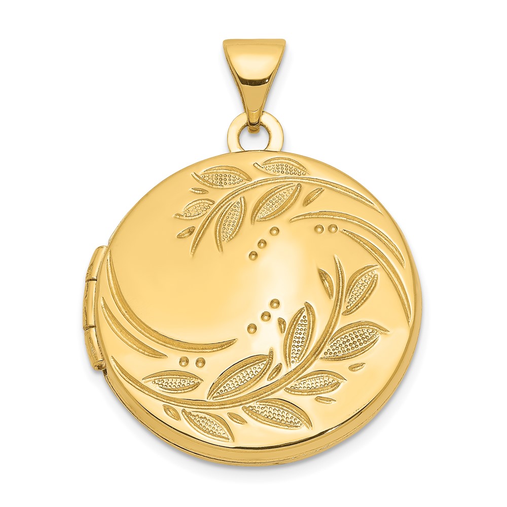 14k Polished Leaves 20mm Round Locket (XL650)