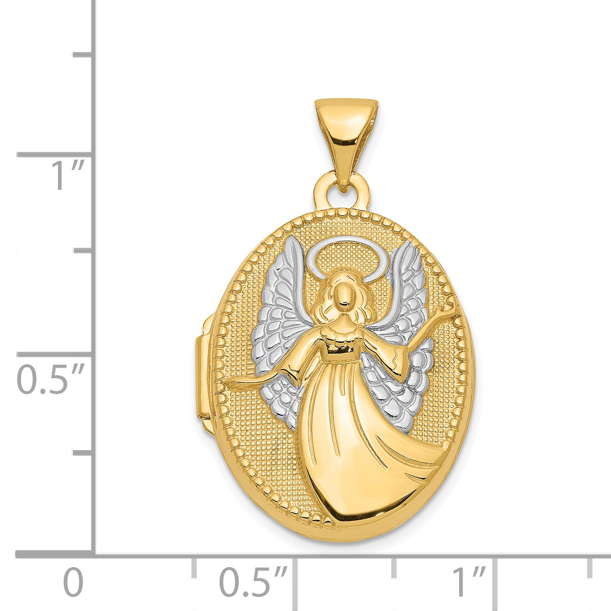 14k with White Rhodium Guardian Angel with Poem on Reverse 21mm Oval Locket XL65 detailed image 5