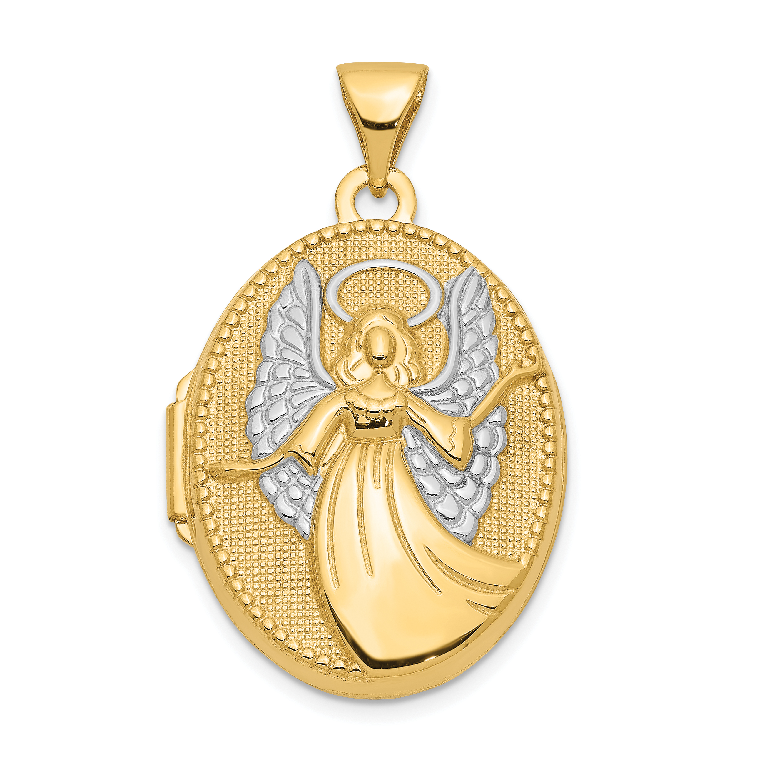 14k with White Rhodium Guardian Angel with Poem on Reverse 21mm Oval Locket XL65 main product image